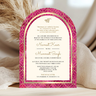 Convite Casamento Sikh Arco QR Code Dourado Rosa Marroquin