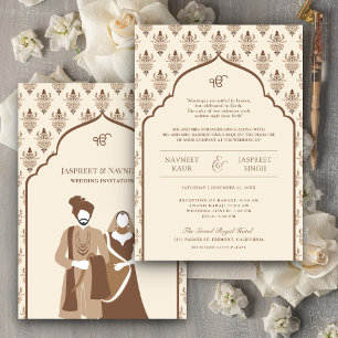 Convite Casamento Sikh Cream Brown Punjabi Anand Karaj