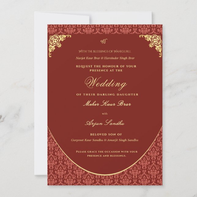 Convite Casamento Sikh Elegante | Casamento Punjabi (Frente)