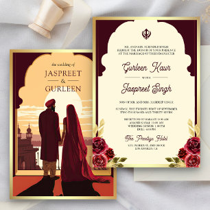 Convite Casamento Sikh Indian Ethnic Burgundy Anand Karaj