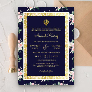 Convite Casamento Sikh Punjabi Anand Karaj Azul Meia-Noite