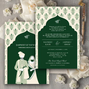Convite Casamento Sikh Punjabi Anand Karaj Creme Esmeralda