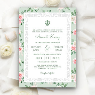 Convite Casamento Sikh Punjabi Anand Karaj Rosa Verde Hort