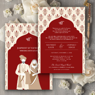 Convite Casamento Sikh Red Cream Punjabi Anand Karaj