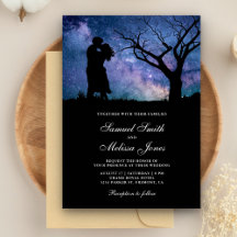 Casamento Silhueta de Casal Romântico Galáxia Azul