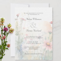 Casamento Silhueta de Flor Silvestre Aquarela de P