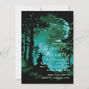 Convite Casamento Silhueta Floresta Verde Teal e Preto