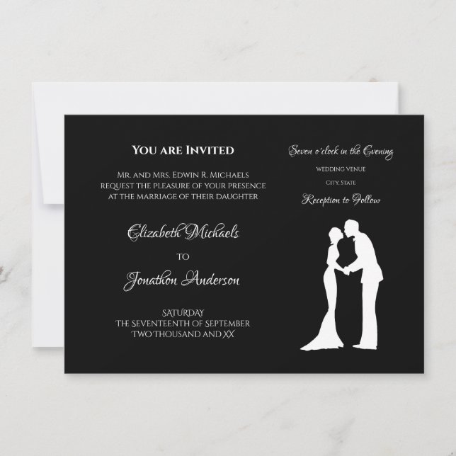 Convite Casamento Silhueta Preto Branco (Frente)