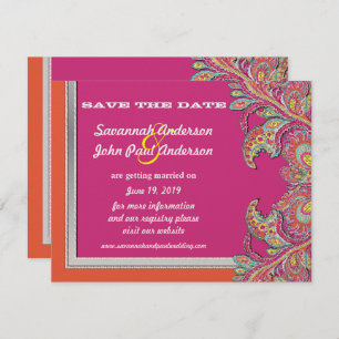 Convite Casamento Silver Tangerine e Fuchsia Salve a Data