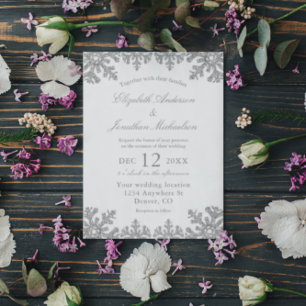 Convite Casamento Silver Winter Snowflake