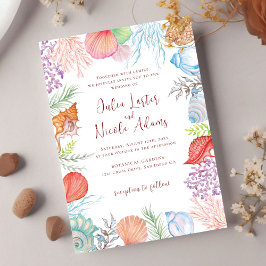 Convite Casamento Simple Beach Blue Ocean Seashell