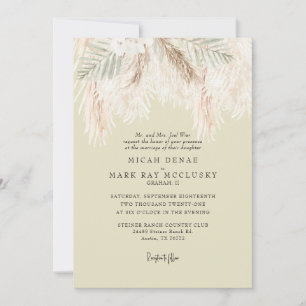Convite Casamento Simples Amarelo Suave Pampas