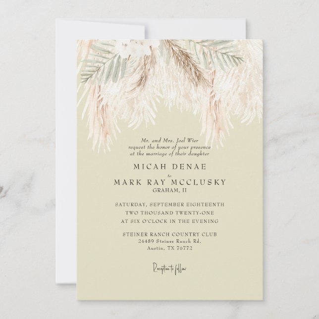 Convite Casamento Simples Amarelo Suave Pampas (Frente)