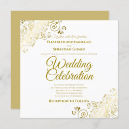 Convite Casamento Simples ao Quadrado Elegante de Filigre