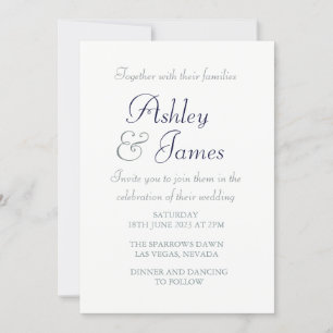 Convite Casamento Simples Azul Branco, Script Elegante Mod