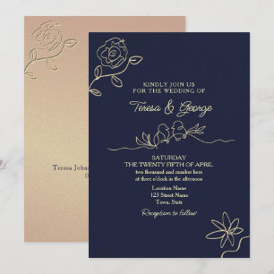 Convite Casamento Simples Azul Marinho