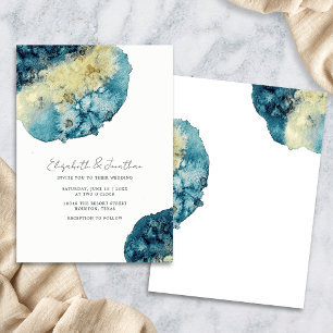 Convite Casamento Simples Azul Naval Aquarela Boho Único