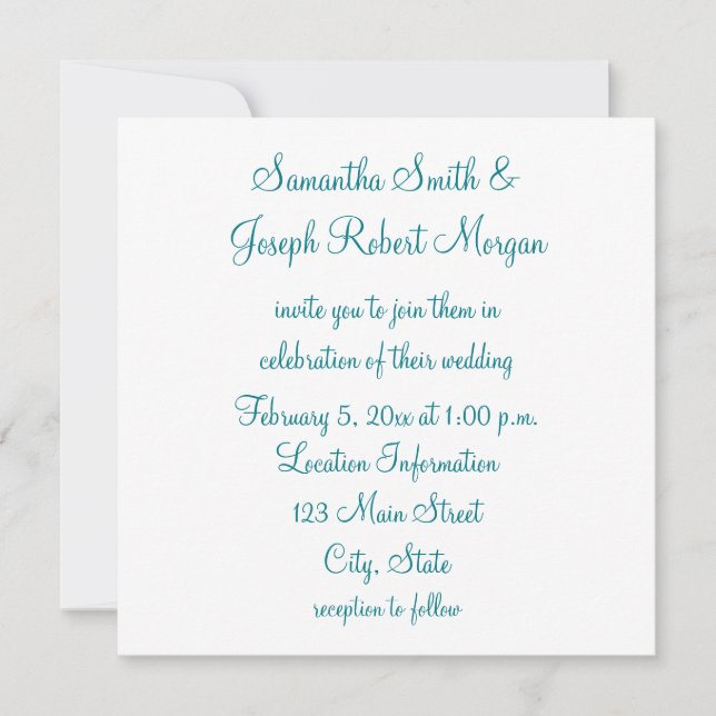 Convite Casamento Simples Baía de Biscaia e Branco (Frente)