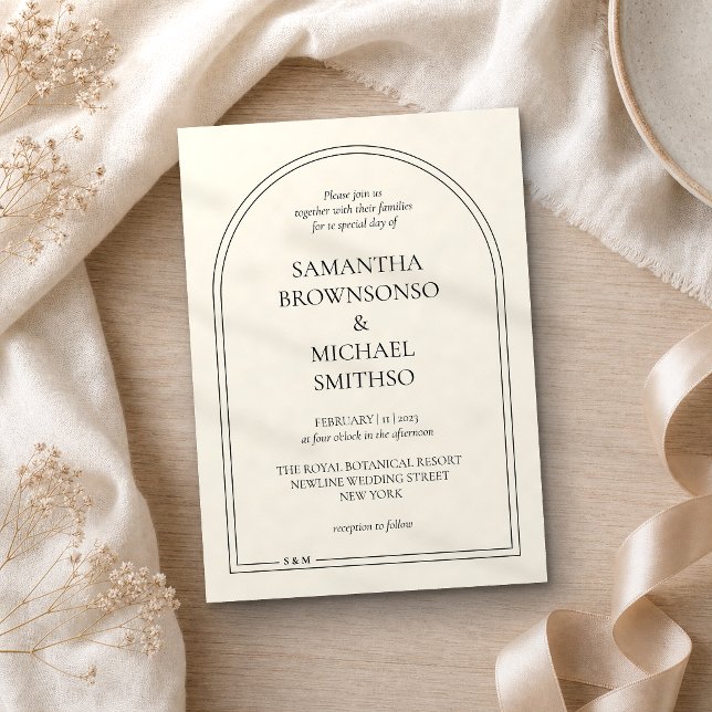 Convite Casamento Simples Bege Minimalista (Criador carregado)