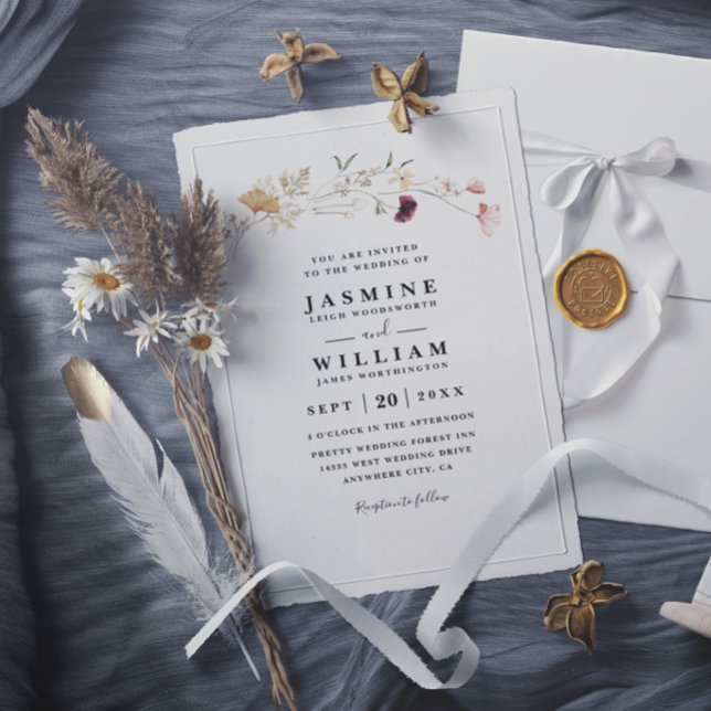 Convite Casamento Simples Boêmio Flores Silvestres Rústico (Criador carregado)
