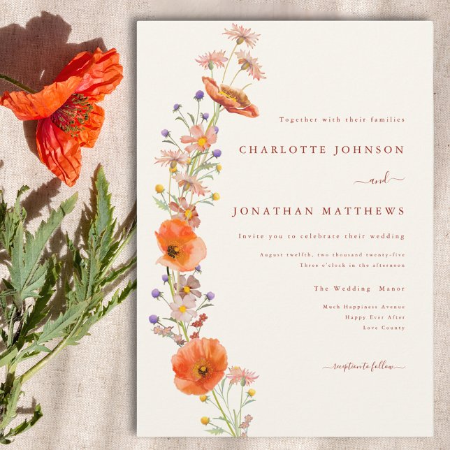 Convite Casamento Simples Boho de Flores Silvestres de Out (Simple elegant wildflower boho wedding invitation)