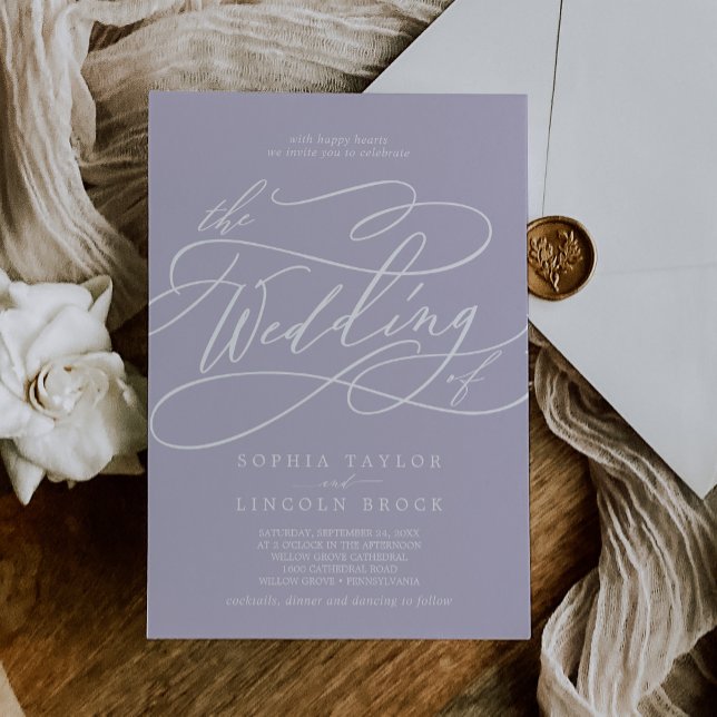 Convite Casamento Simples Boho Mínimo de Lavanda Púrpura d (SOPHIA Lavender Purple Minimal Boho Simple Wedding Invitation)