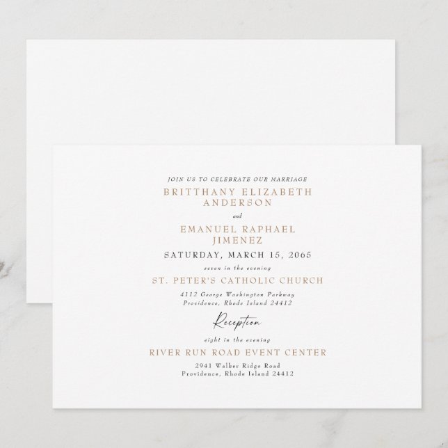 Convite Casamento Simples Branco e Dourado Sem Pais (Frente/Verso)