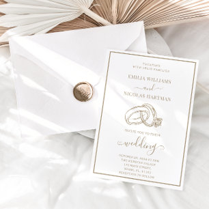Convite Casamento Simples Branco e Marrom Elegante