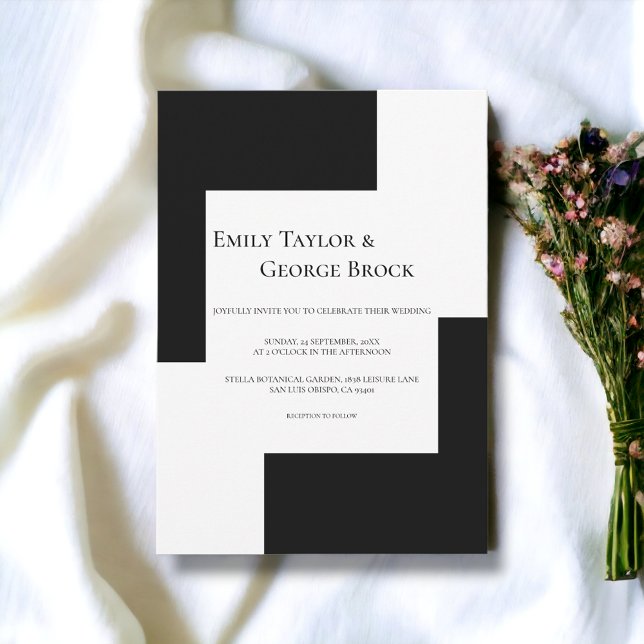Convite Casamento Simples, Branco E Preto Chic (Criador carregado)