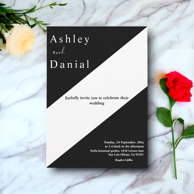 Convite Casamento Simples, Branco E Preto Chic (Criador carregado)