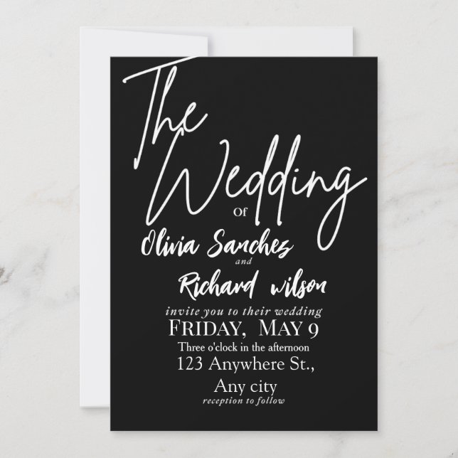 Convite Casamento Simples Branco e Preto Elegante (Frente)