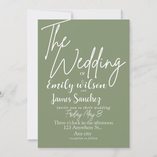 Convite Casamento Simples Branco e Verde Moderno (Frente)