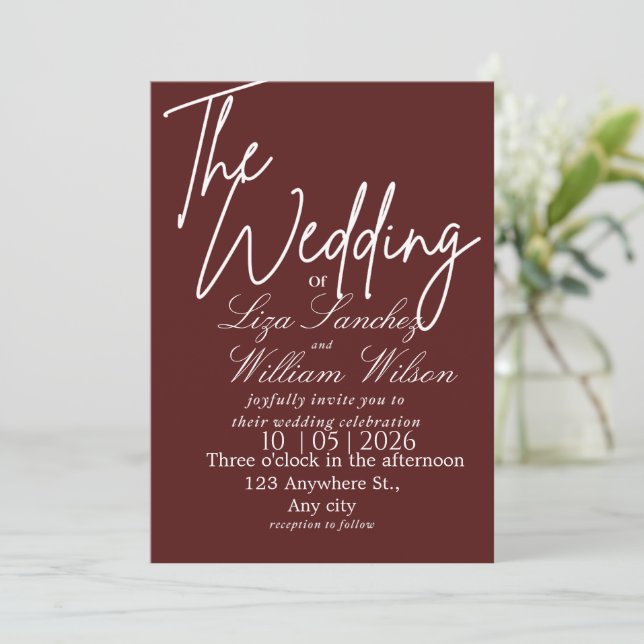Convite Casamento Simples Branco e Vermelho Moderno (Em pé/Frente)