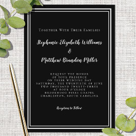 Convite Casamento Simples - Branco Preto-Chic Minimalista