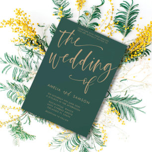 Convite Casamento Simples Caligrafia Esmeralda Verde e Dou