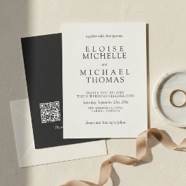 Convite Casamento Simples Código QR Clássico Marfim