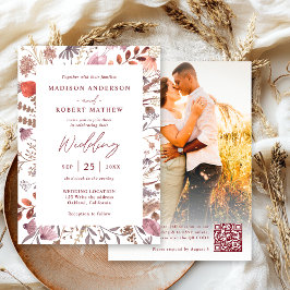 Convite Casamento Simples Código QR de Foto Boho Chic Rúst