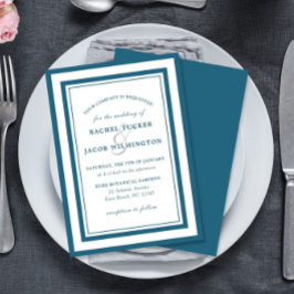 Convite Casamento Simples com Borda Azul e Patina Moderna