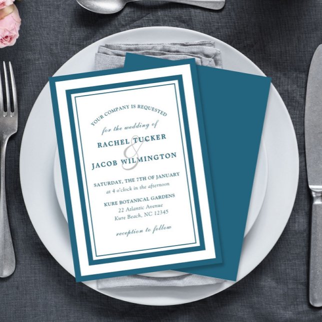 Convite Casamento Simples com Borda Azul e Patina Moderna (Criador carregado)
