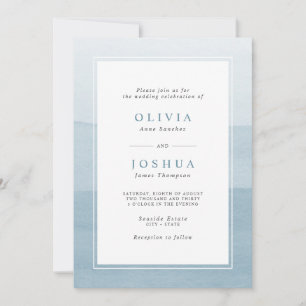 Convite Casamento Simples com Efeito Ombre em Aquarela Azu
