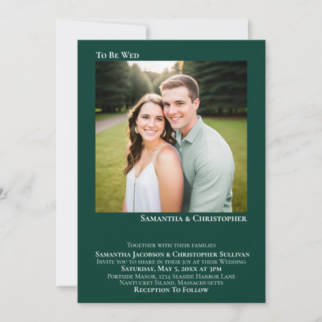 Convite Casamento Simples com Foto em Verde Esmeralda Mini (Frente)