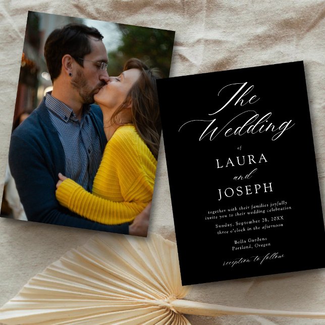 Convite Casamento Simples com Foto Moderna em Preto e Bran (Modern black and white photo wedding invitation adds timeless elegance for wedding day)