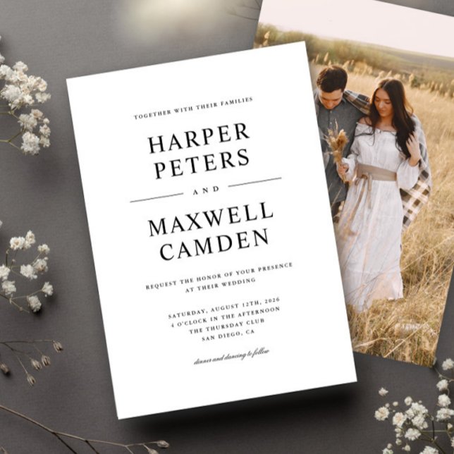 Convite Casamento Simples com Tipografia Preta e Branca (Criador carregado)
