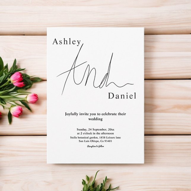 Convite Casamento Simples Da Caligrafia Branca E Preta Ele (Criador carregado)