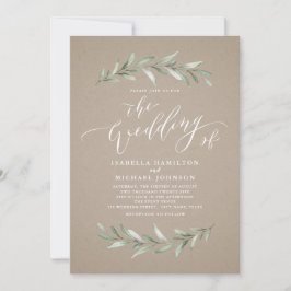 Convite Casamento simples da caligrafia verde rusticidade