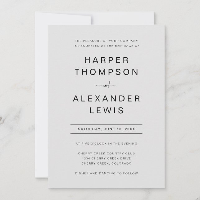 Convite Casamento Simples Da Tipografia Da Cinza Moderna (Frente)