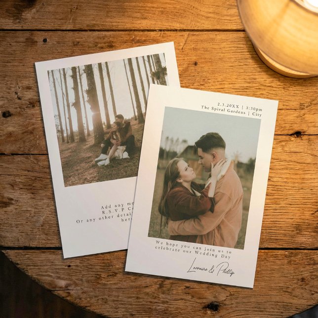 Convite Casamento Simples De 2 Fotos Elegante E Minimalist (Elegant Minimalist Simple 2-Photo Wedding Invitation.)