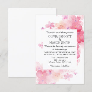 Convite Casamento Simples de Aquarela Vermelha e Rosa