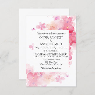 Convite Casamento Simples de Aquarela Vermelha e Rosa