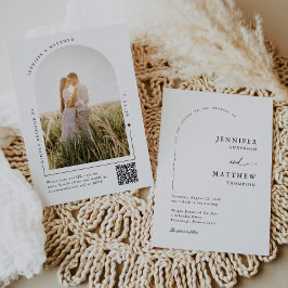 Convite Casamento Simples de Arch Boho com Código QR RSVP